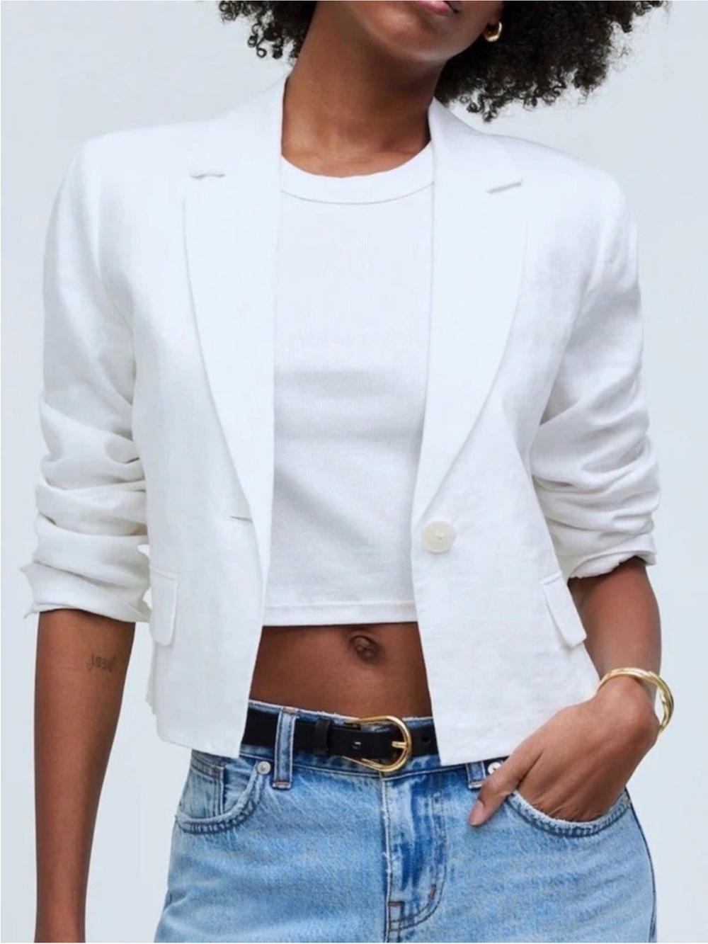 Madewell White Cropped Single-Button Blazer